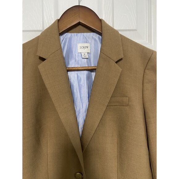 J.Crew Blazer Women’s Sz 2 Camel Wool Blend Schoolboy - Picture 5 of 14